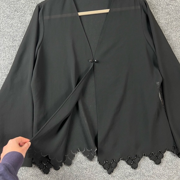 J.R.Nites by Caliendo Cardigan Sz 10 one Front Button Black Scalloped Beaded Hem - Picture 3 of 10